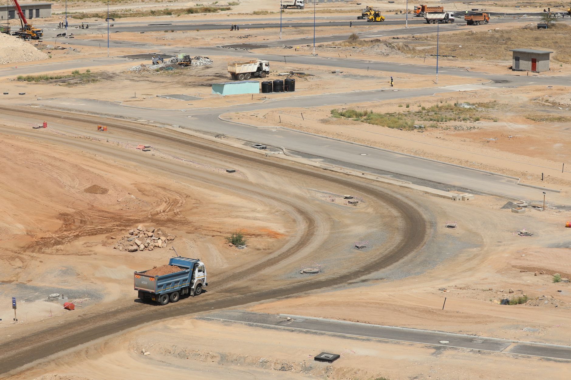 Formed roads and graded lots on a subdivision under construction